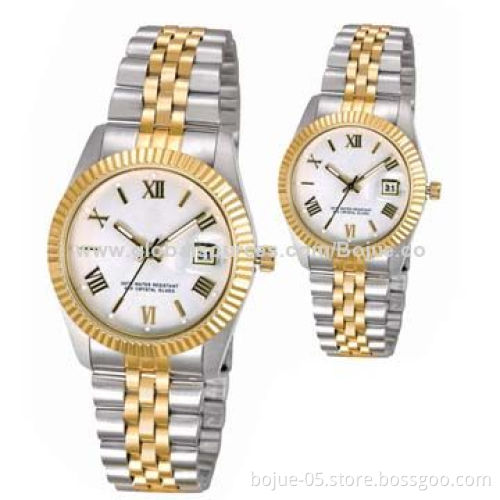 38mm ROX Quartz Stainless Steel Watches with Calendar Function, Gold Color